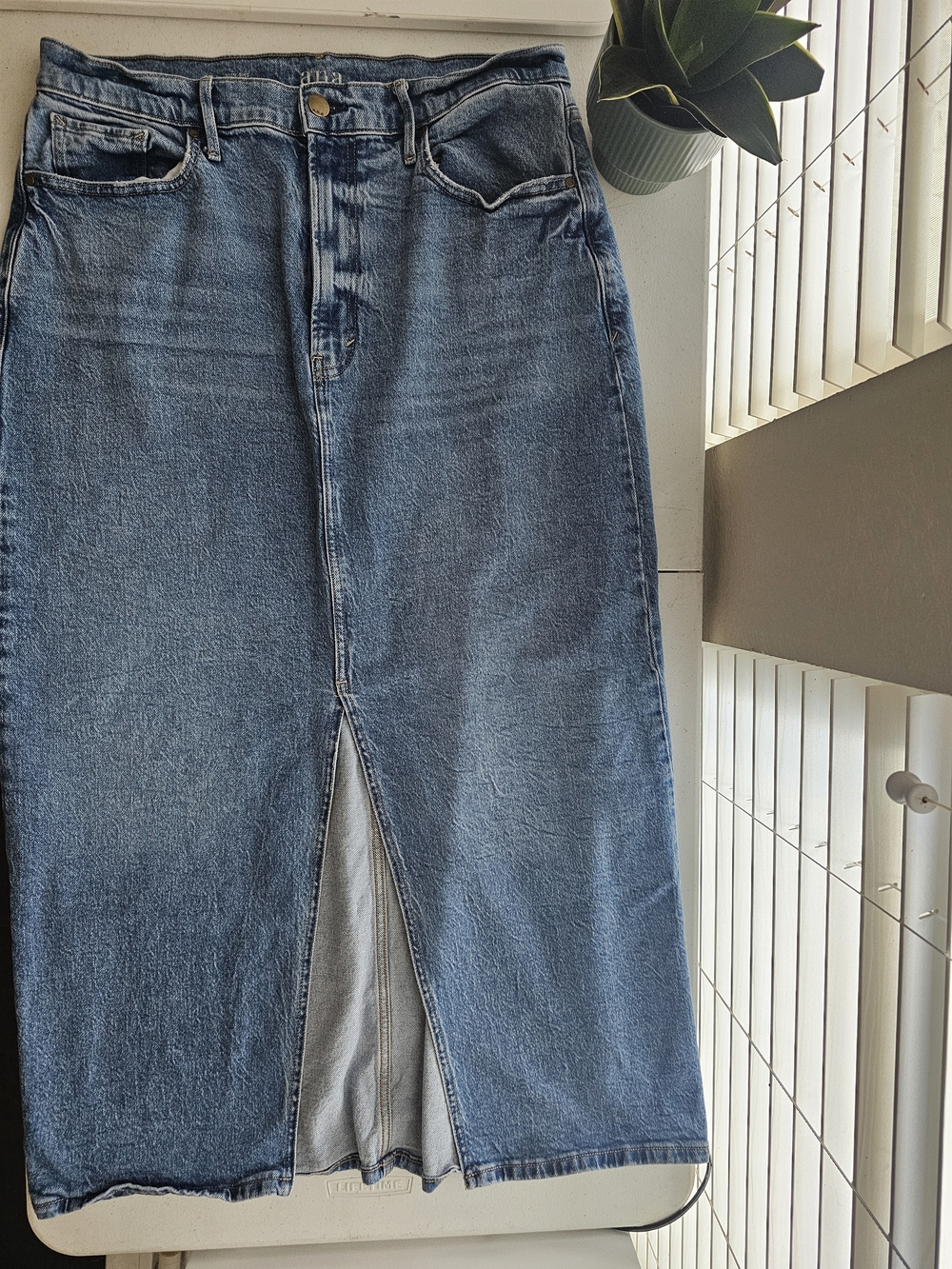 Blue Denim Maxi Skirt with Front Slit